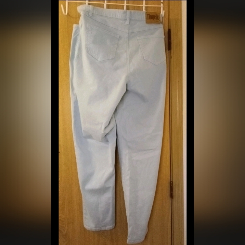 Tianello Vintage Women's Robin's Egg Blue stretch cotton high waist XL 32 In - Picture 3 of 9